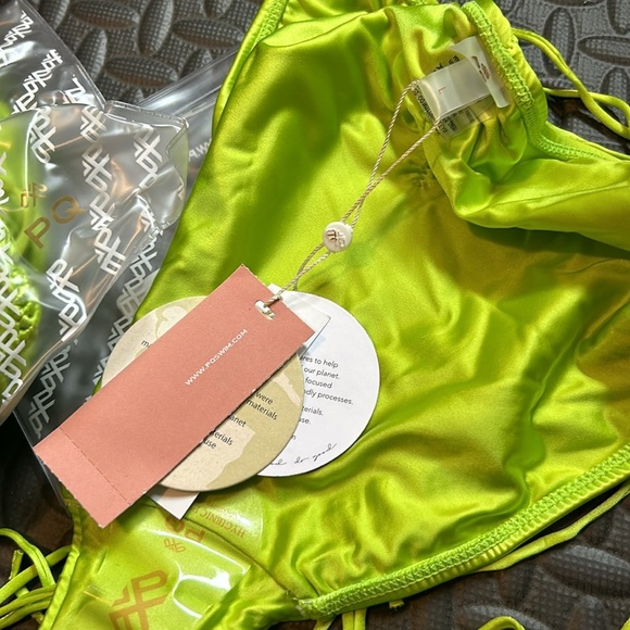 PQ Swim SET Mila Macramé Triangle Bikini Top and Full Bottoms Color Lime Size L - Picture 14 of 15